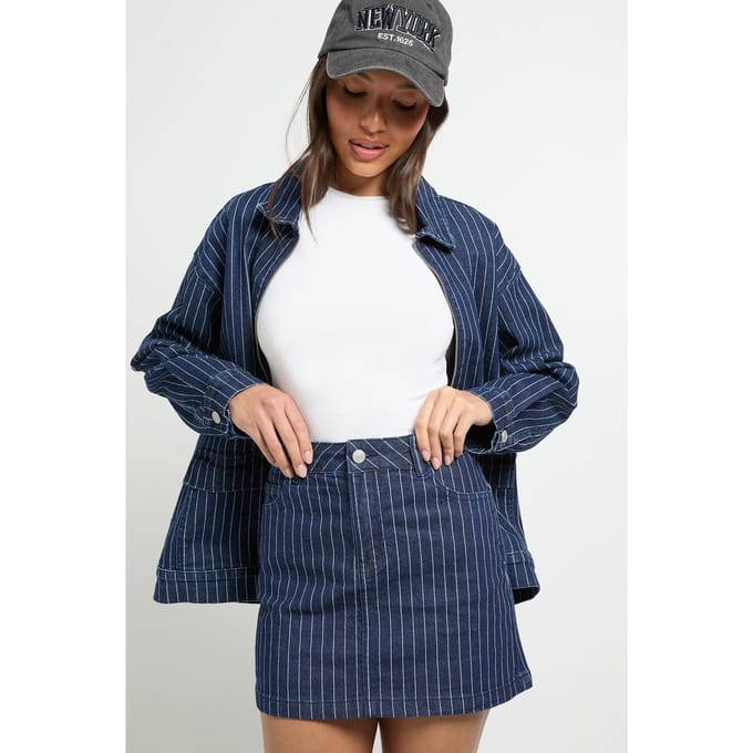 boohoo Dames Stripe Denim Rok | Indigo | Maat: 6