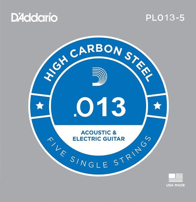 D'Addario PL013-5 Plain Steel Guitar Single String, .013 5-pack