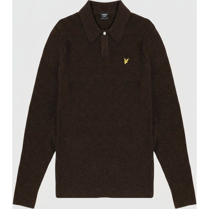 Lyle & Scott Longsleeve Poloshirt Lamswol Bruin - Maat L - Heren - Pullovers