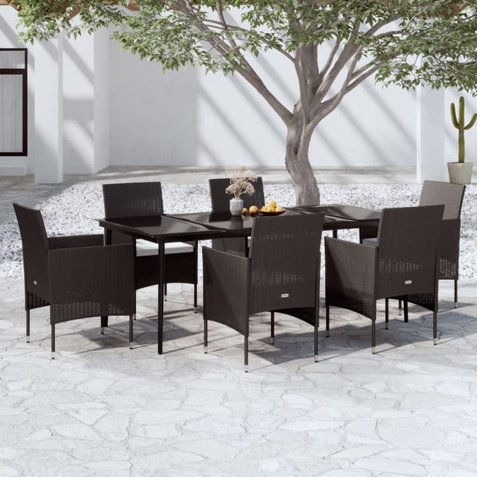 vidaXL - 7-delige - Tuinset - met - kussens - zwart