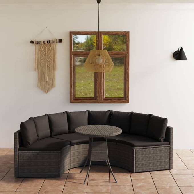 vidaXL - 5-delige - Loungeset - met - kussens - poly - rattan - grijs