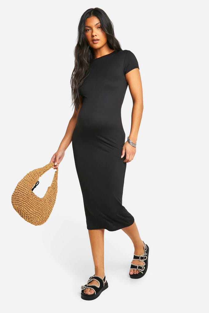 boohoo Dames Maternity Super Soft Short Sleeve Midaxi Dress | Black | Maat: 12