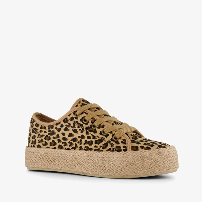 Blue Box dames sneakers met jute en panterprint - Beige - Maat 37