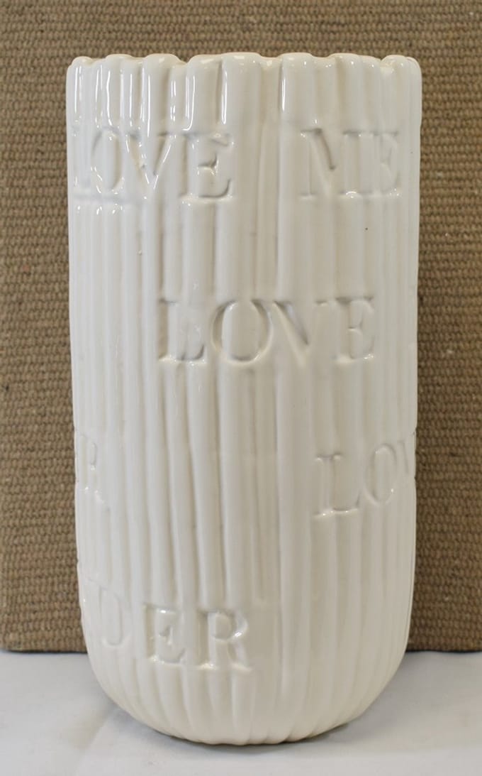 Richmond - Vaas - wit - "Love me Tender" - H 33 cm Ø 16 cm - waterdicht - met tekst - Elvis