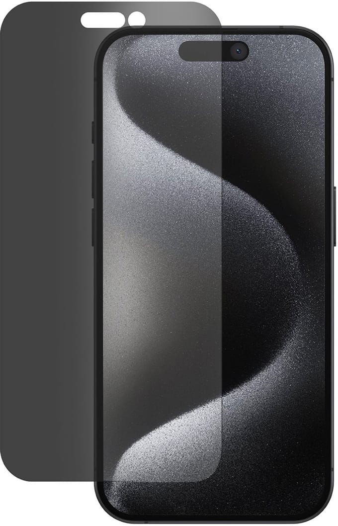 Eiger Mountain Black Screen Protector Geschikt voor iPhone 15 / 15 Pro | Case Friendly | Privacy Glas | 9H Tempered Glass | Anti-Spy