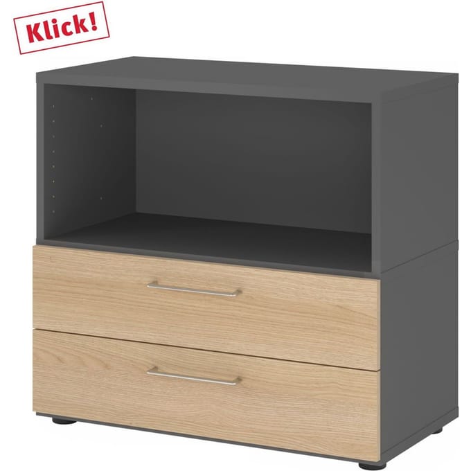 FlexWall | 2 OH | laden + kast | met verstelbare poten - Grafiet/Eiken