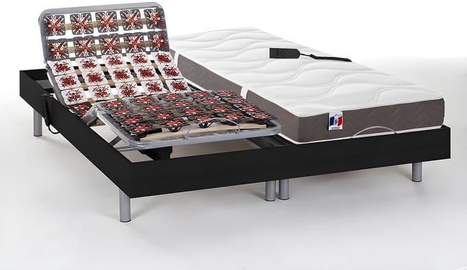 Vente-unique Bed met elektrische lattenbodem hout zwart 2 x 80 x 200 cm