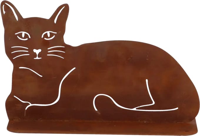 Tuinbeeld poes liggend roest staal