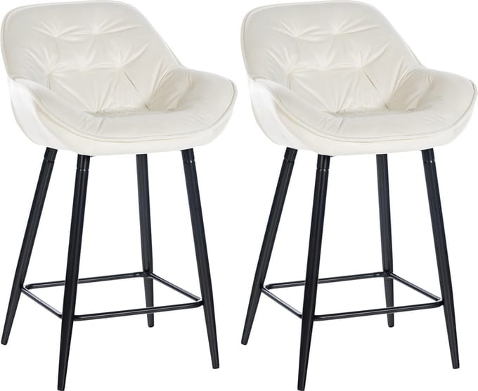 CLP Gibson 76 Set van 2 barkrukken - Met armleuning - Met rugleuning - Fluweel - Velvet - creme