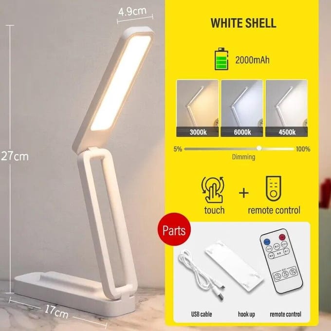 LED-leesbureaulamp Opvouwbaar Touch met afstandsbediening Dimbare wandlamp USB-opladen Kantoorstudie Nachtkastje Nachtlampje wit