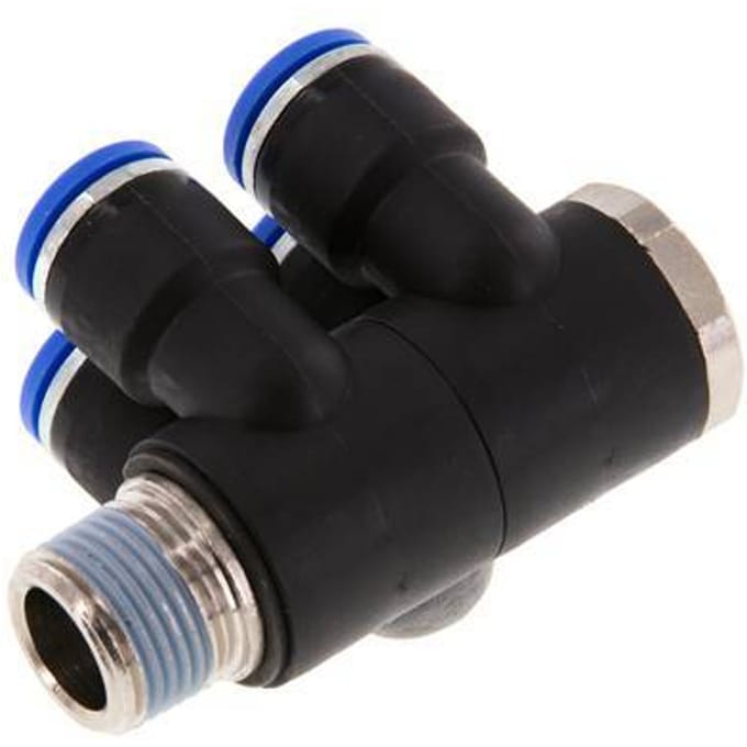 10mm x R3/8'' 4-way Manifold Messing/PA 66 Insteekfitting Buitendraad Draaibaar NBR