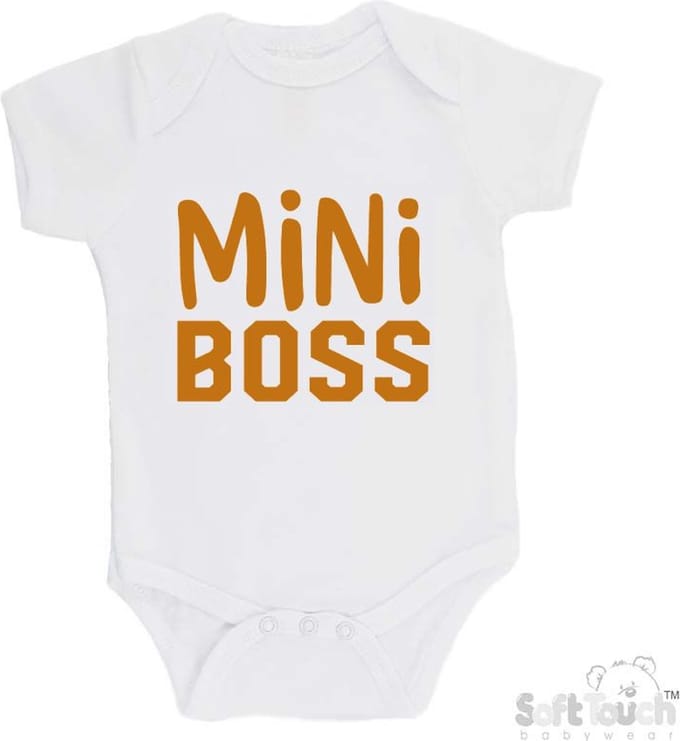 100% Katoenen Romper "Mini Boss" Unisex Katoen Wit/tan Maat 56/62
