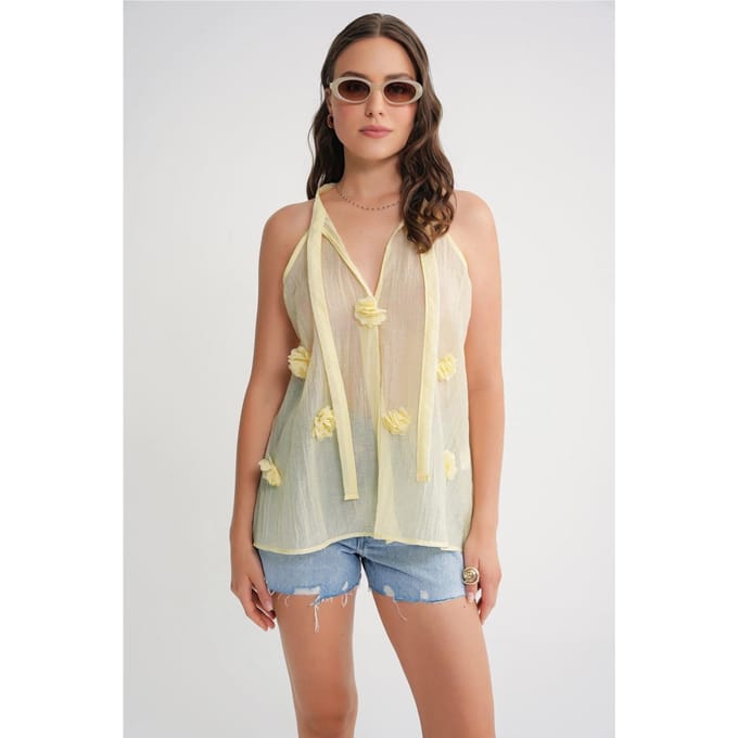 V-hals Blouse met Striksluiting en Rimpels