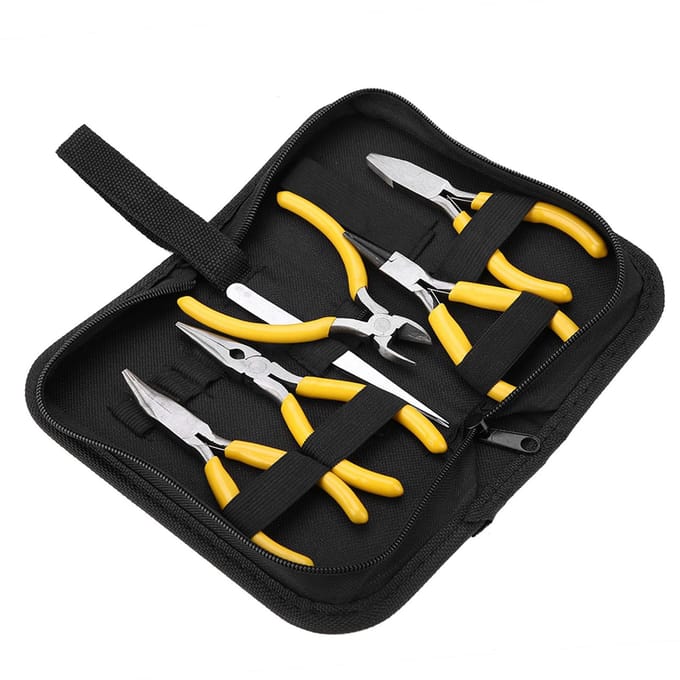 Kit d'outils de pinces à bijoux professionnelles, 5 pièces, nez rond courbé, fabrication de perles, bricolage blanc