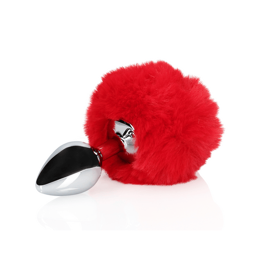 Konijnenstaart met metalen buttplug - Rood