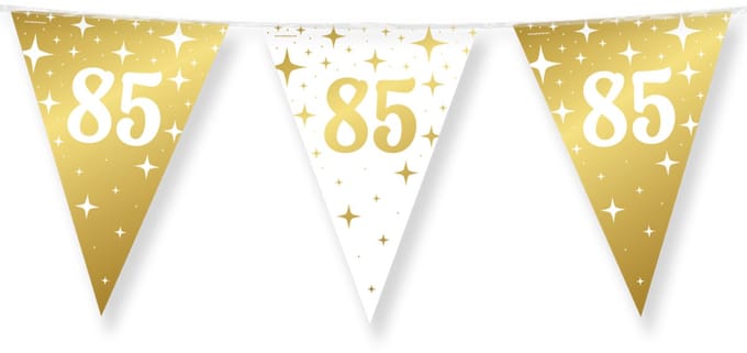 BTH – Slinger 85 Jaar – Wit-Goud – Verjaardag Versiering – Happy Birthday Feest – 5 Jaar versiering – 10m