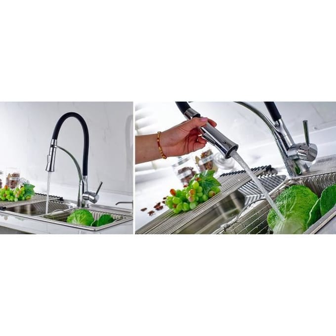 Keukenkraan - Zwart-Chroom - Flexibel - Draaibare uitloop - 1 hendel - Messing zwart