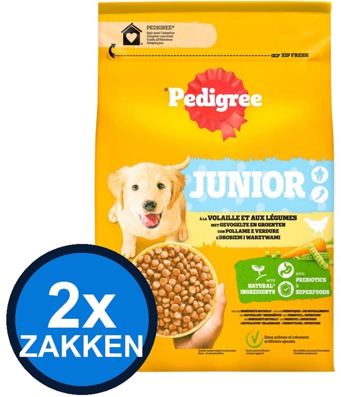 2x Pedigree - Junior Kip - Hondenvoer Droogvoer - 2,6 kg