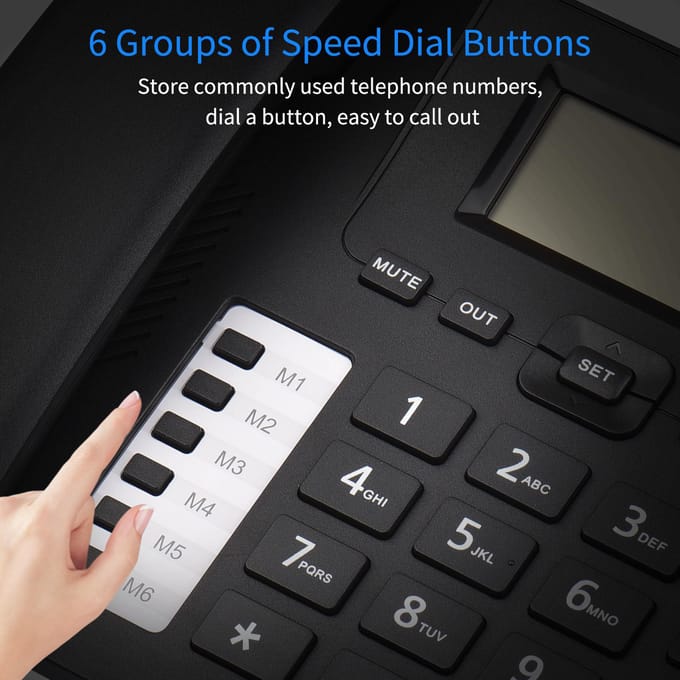 Zwarte vaste telefoon met snoer Bureautelefoon Telefoon DTMF/FSK Dual System Support zwart