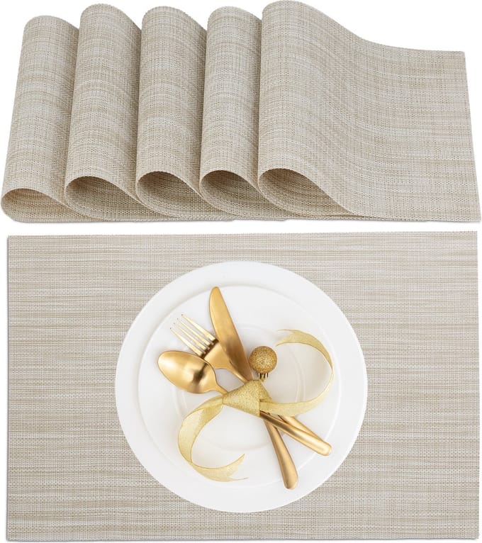 placemat set van 6 - 45x30 cm - afwasbaar - hittebestendig - onderlegger - crème