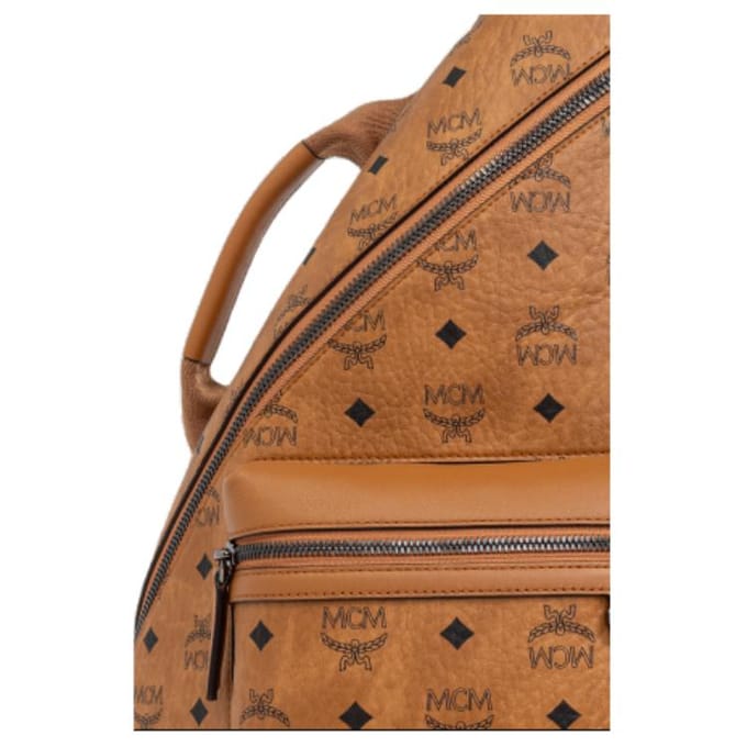 Sac bandoulière/poitrine MCM à fermeture éclair logo toile enduite et cuir Taille moyenne pour femme Cognac MMLFSTA01CO001 Basic Set (Bag+Dust Bag) brown