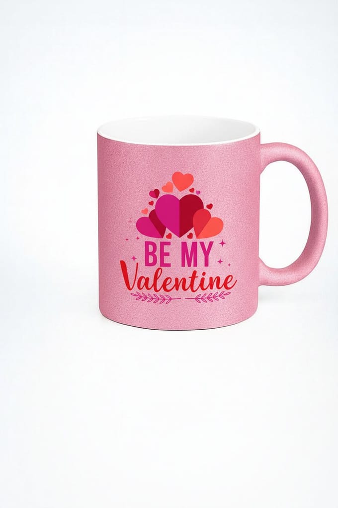 Valentijn Mok Roze Glitter 'Be My Valentine' - Romantisch Cadeau Liefdesmok