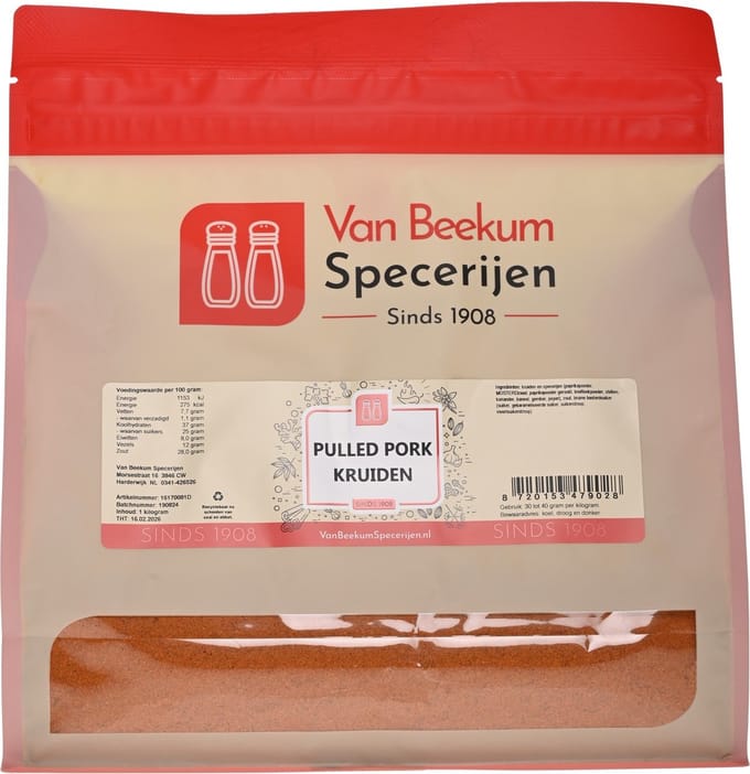 Van Beekum Specerijen - Pulled Pork Kruiden - 1 KG (hersluitbare stazak)