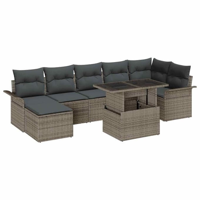 vidaXL - Tuinbank - Set - 8 - st - Grijs - [Synthetisch]: - Poly - Riet