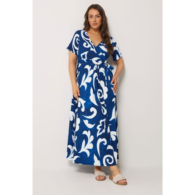 Yours Blauwe Abstracte Wikkeljurk Size 44