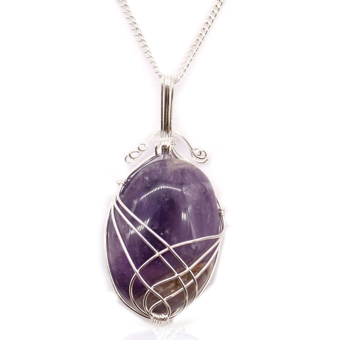 Swirl Wrapped Gemstone Necklace - Amethist