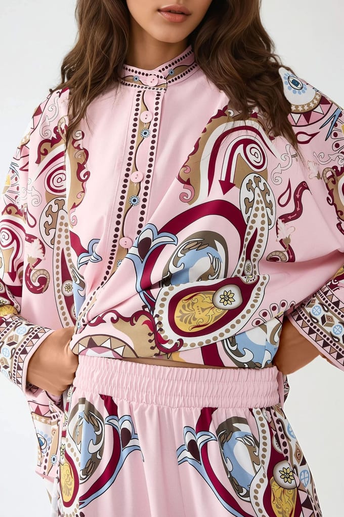 Geprinte Top & Hoge Taille Wijde Pijpen Twee-Delige Set