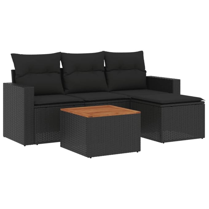 vidaXL - 5-delige - Loungeset - met - kussens - poly - rattan - zwart