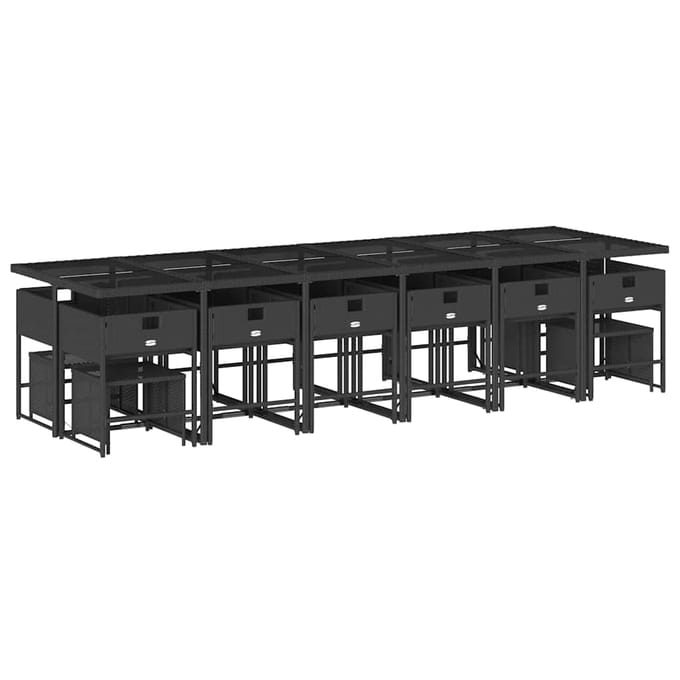 vidaXL - 17-delige - Tuinset - met - kussens - poly - rattan - zwart