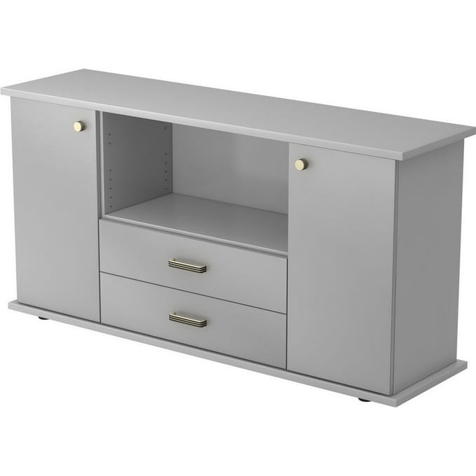 KAPA SB | Dressoir | met deuren + laden - Grijs/Zilver Greeplijst kunststof