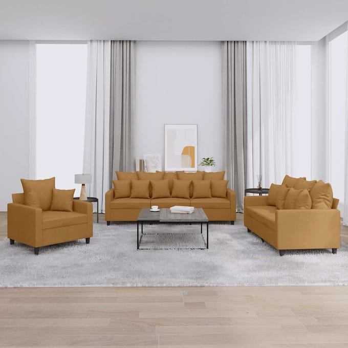 vidaXL - 3-delige - Loungeset - met - kussens - fluweel - bruin