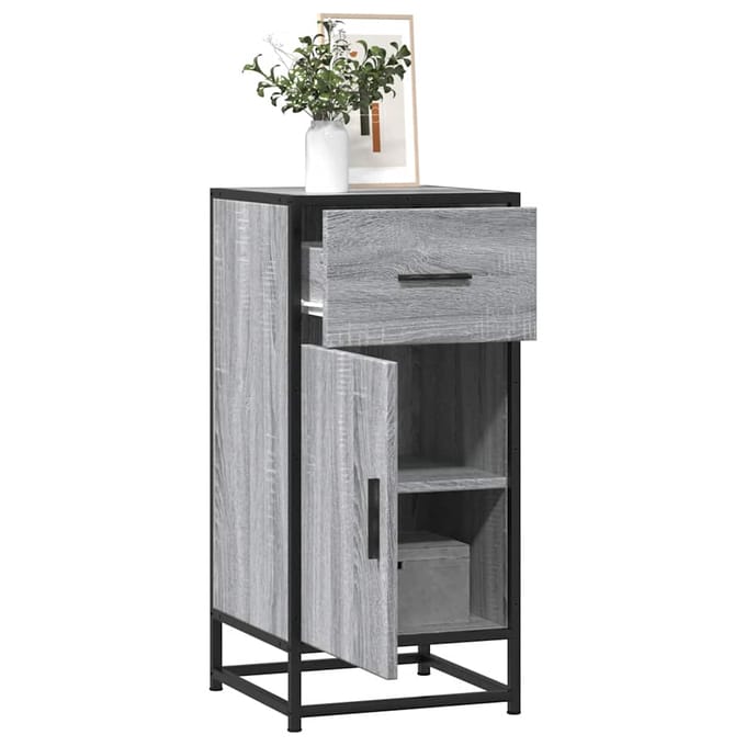vidaXL - Dressoir - 35,5x35x76 - cm - bewerkt - hout - en - metaal - grijs - sonoma