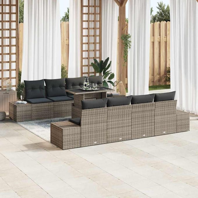 vidaXL - Tuinbank - Set - 9 - st - Grijs - poly - rattan
