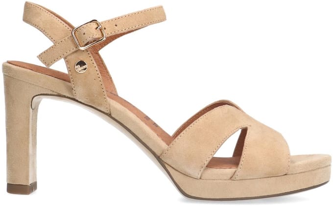 No Stress - Dames - Beige suède sandalen met hak - Maat 39