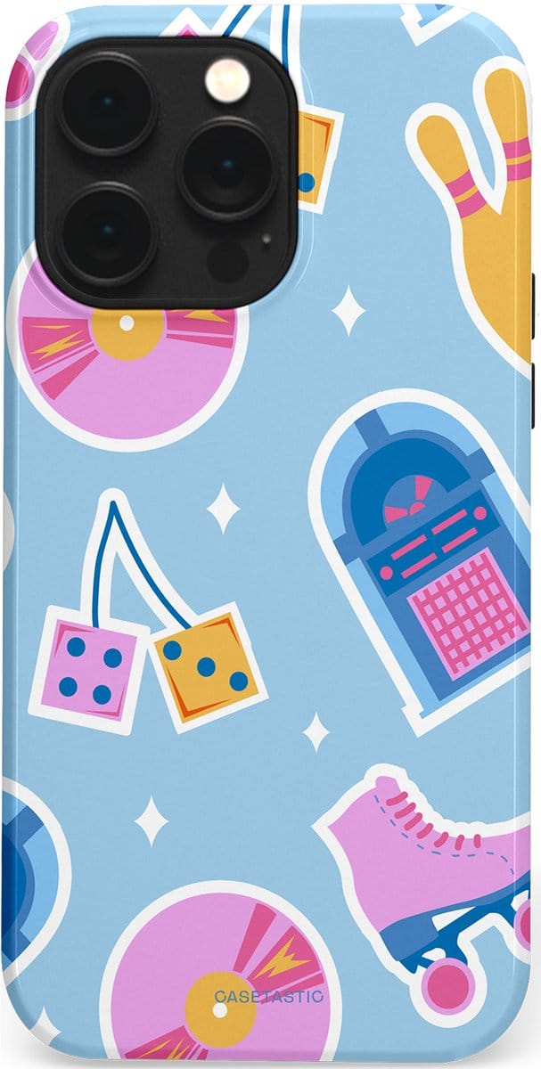 Casetastic hoesje geschikt voor Apple iPhone 14 Pro Max - MagSafe - Dubbellaagse bescherming - Flashback vibes - Fashion Case - Lichtblauw Lavendel Wit