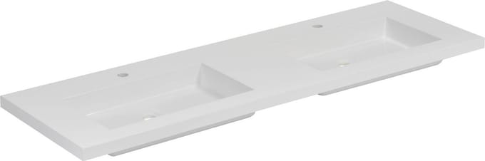 Saqu Straight wastafel mineraalmarmer 160x51cm 2 bakken Glanzend wit