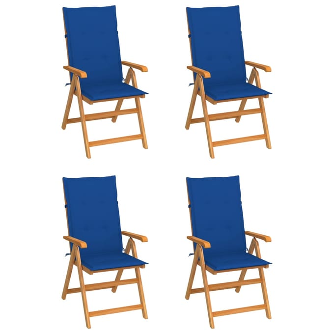 vidaXL - Inklapbare - stoelen - 4 - st - met - koningsblauwe - kussens