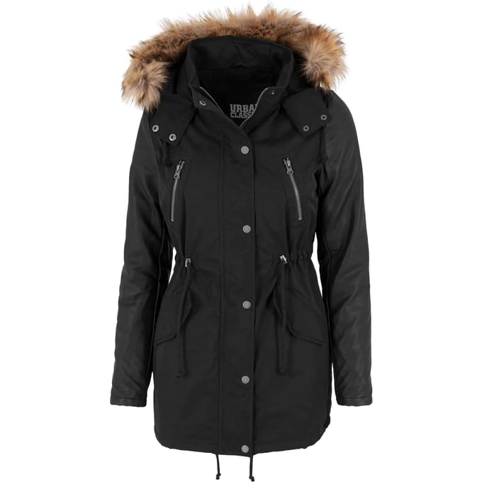 Urban Classics - Leather Imitation Sleeve Parka jas - L - Zwart