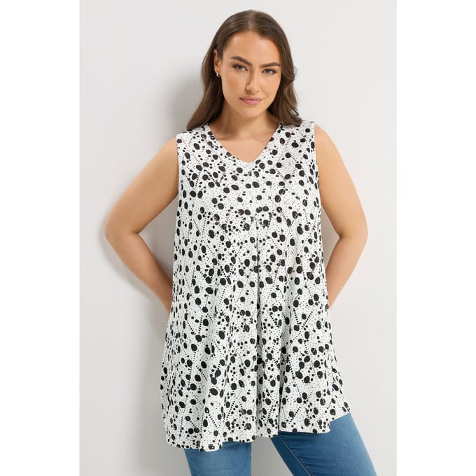 Yours Witte Abstracte Pointelle Top Met Stippen Size 50-52