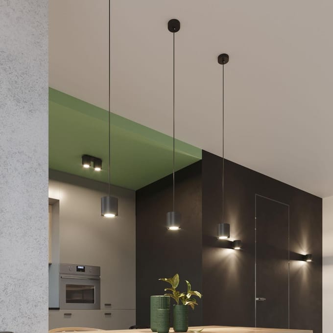 Plafondlamp ORBIS 2 met 2 cilindervormige spots - Sollux Lighting - IP20 - Zwart aluminium behuizing - 26 x 10 x 12 cm - 2 x GU10 LED, exclusief lichtbron - 2 x 10 W - Moderne plafondlamp voor gang, hal en woonkamer