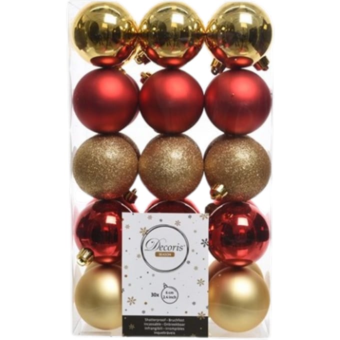 HHCP Kerstballen set - 30 stuks - 60mm - Rood, Goud