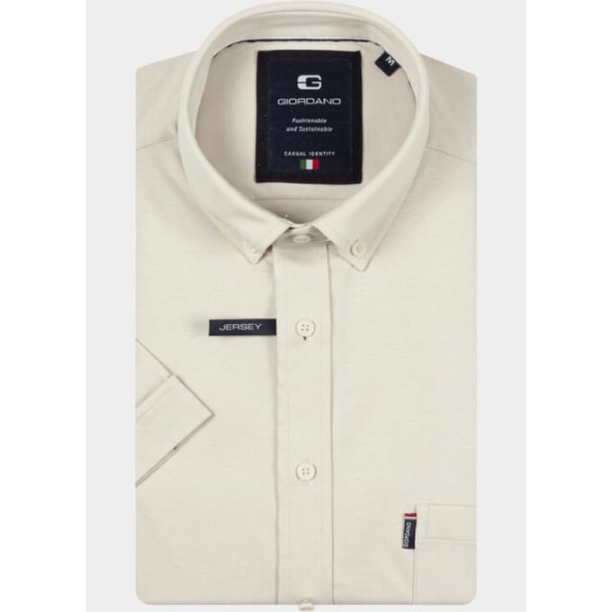 Giordano overhemd korte mouw heren Beige Alfa Short Sleeve Button Down 616078/82