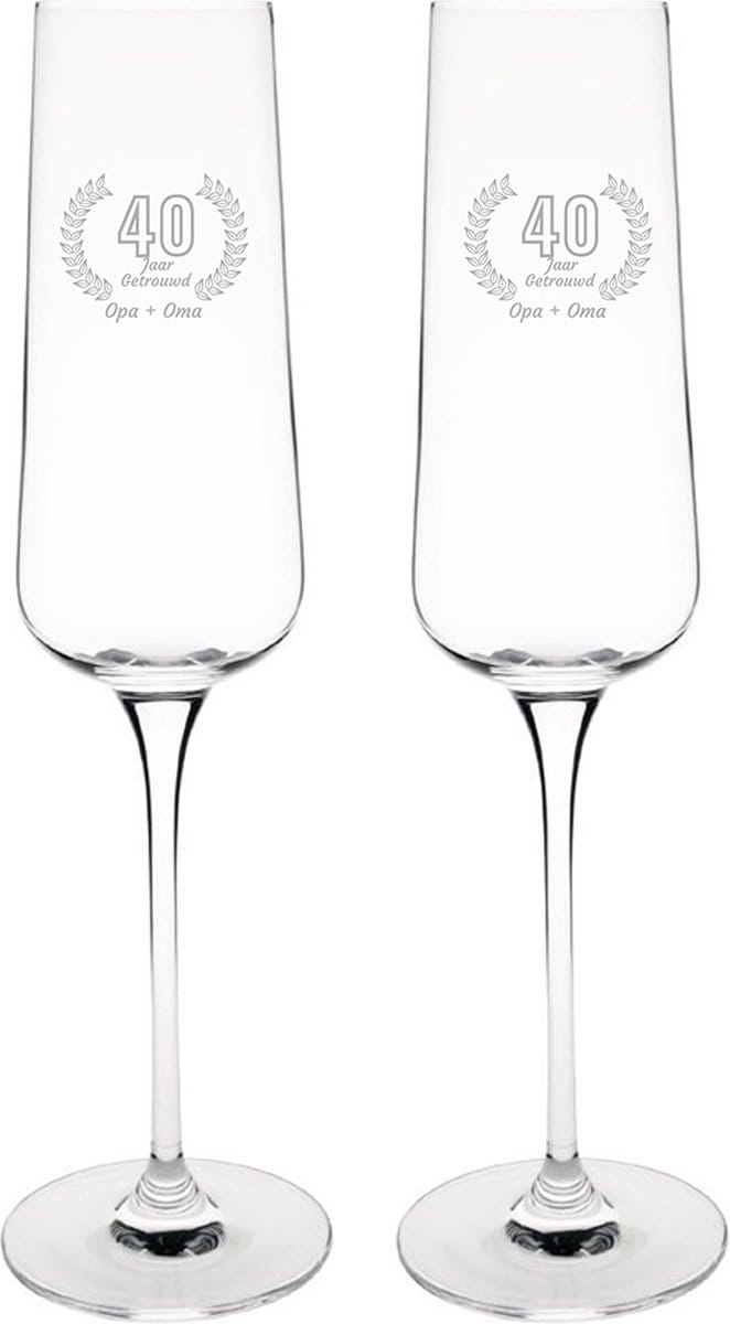 Gegraveerde set champagneglazen 27cl Opa + Oma 40 jaar getrouwd