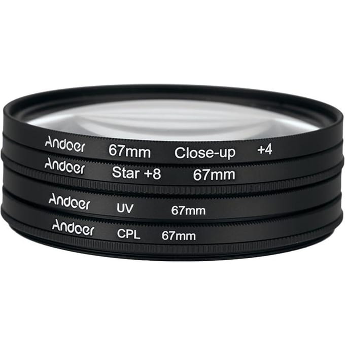 Andoer 67mm UV + CPL + gros plan + 4 + étoile Kit de filtre circulaire à 8 points filtre polarisant circulaire 67 mm black