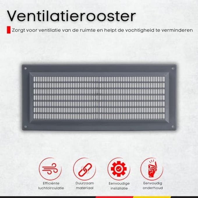 Grijs Ventilatierooster 300x130mm met Insectenbescherming – Kunststof