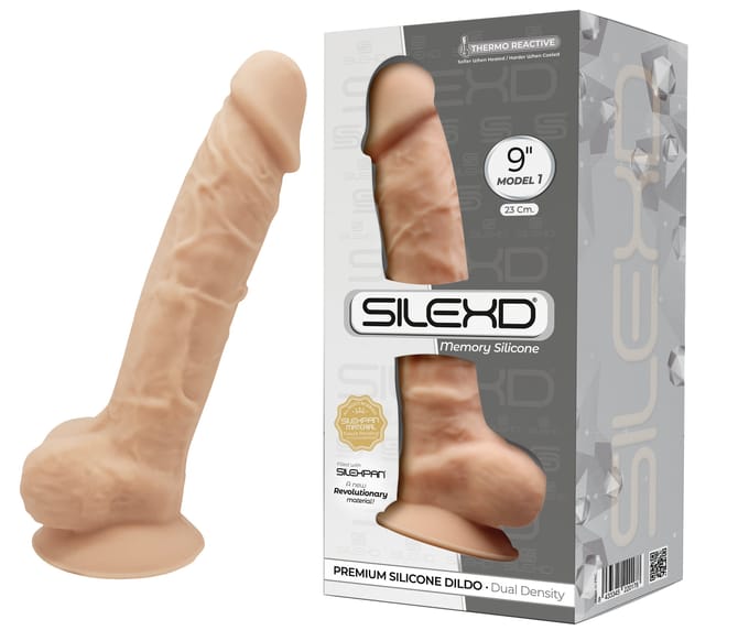 SILEXD - Dual Density siliconen Huidskleur dildo met balzak - 23 cm